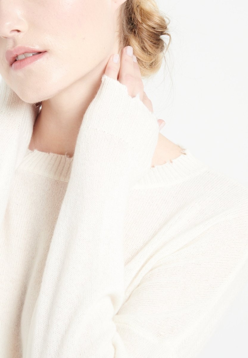 Pull col rond cachemire écru femme - MIA 17