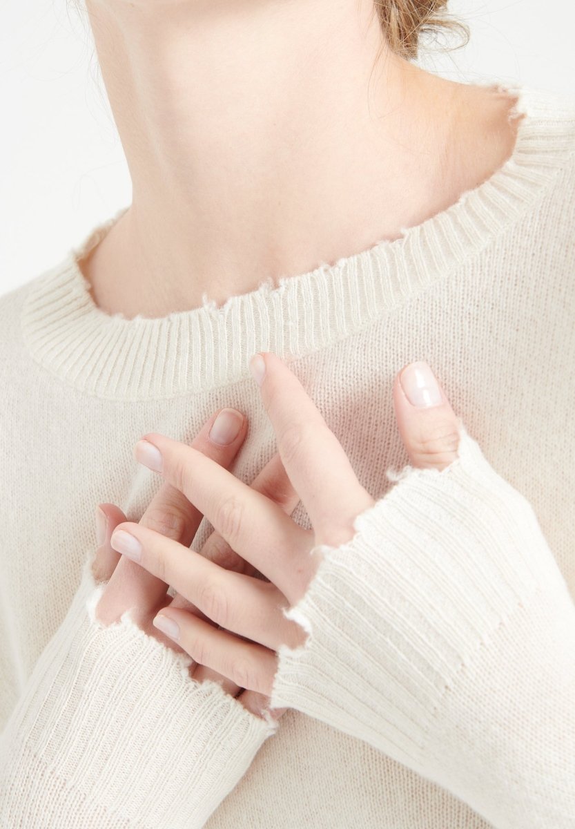 Pull col rond cachemire écru femme - MIA 17