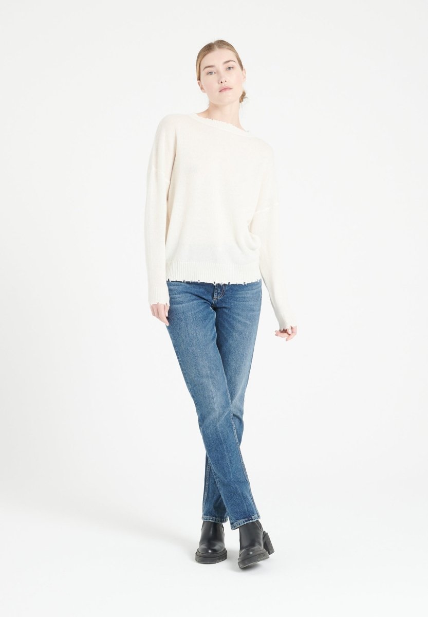 Pull col rond cachemire écru femme - MIA 17