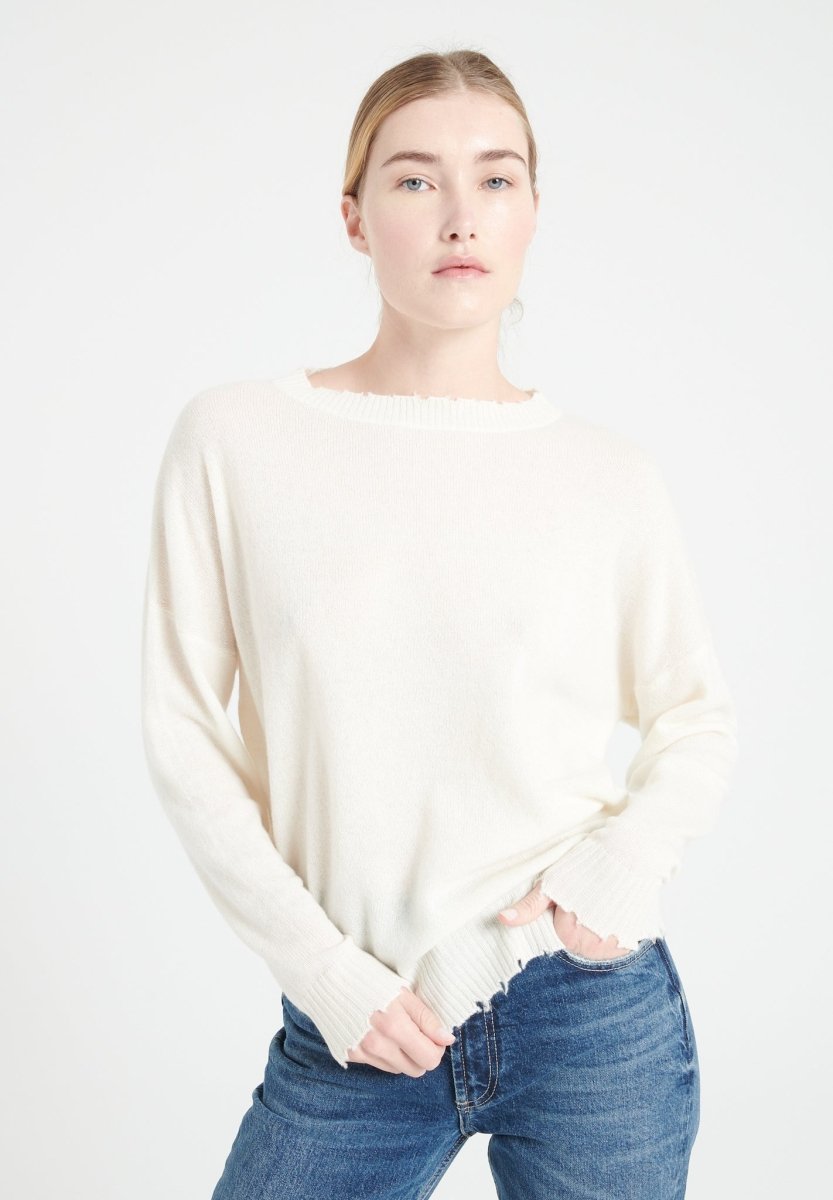 Pull col rond cachemire écru femme - MIA 17