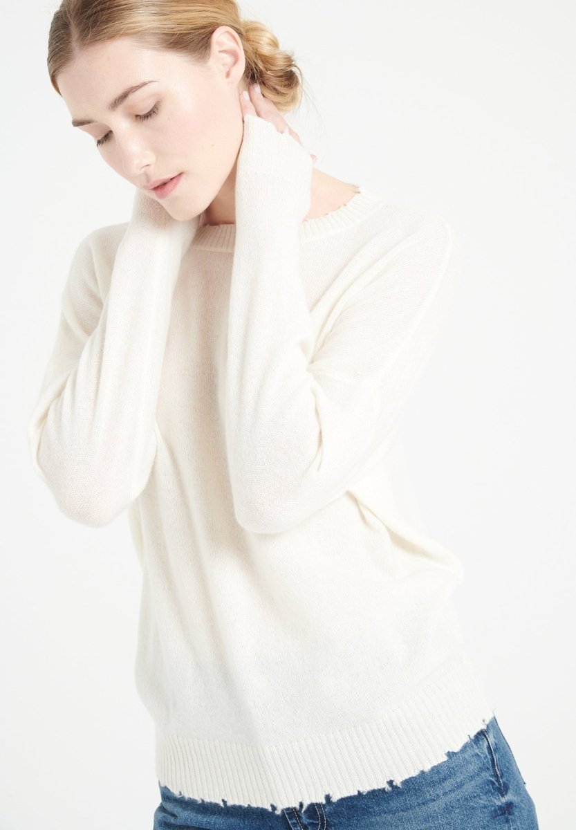 Pull col rond cachemire écru femme - MIA 17