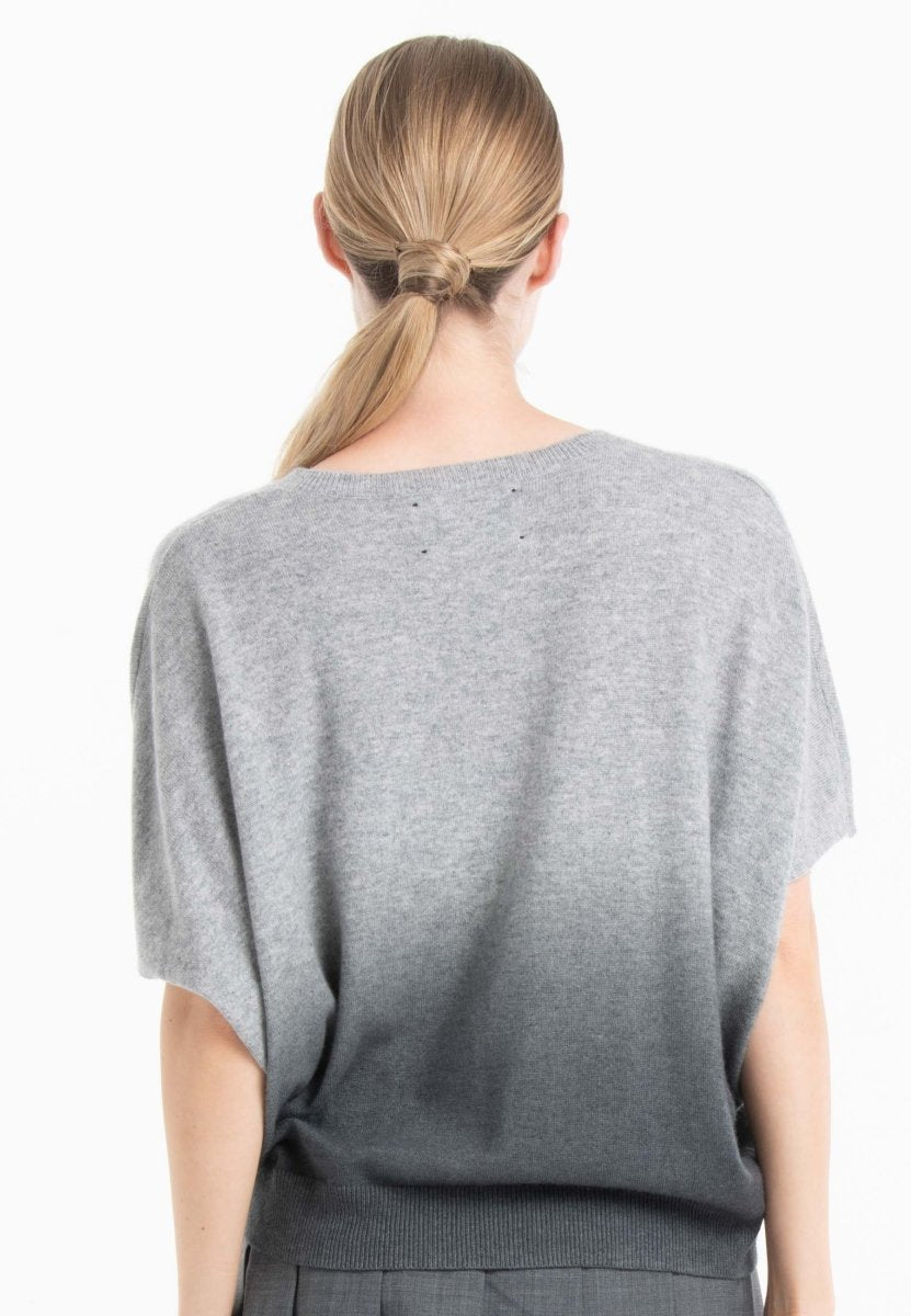 Pull col V cachemire gris clair/gris anthracite femme - RIA 7B