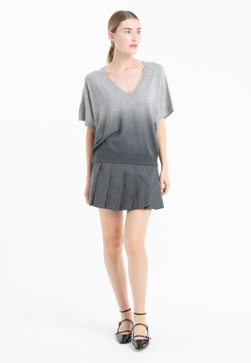 Pull col V cachemire gris clair/gris anthracite femme - RIA 7B