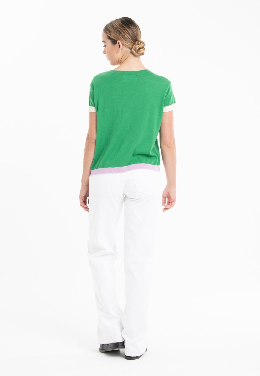 T-shirt col rond tricolore ultrafin cachemire et laine vert/lavande/blanc femme - KELLY 8
